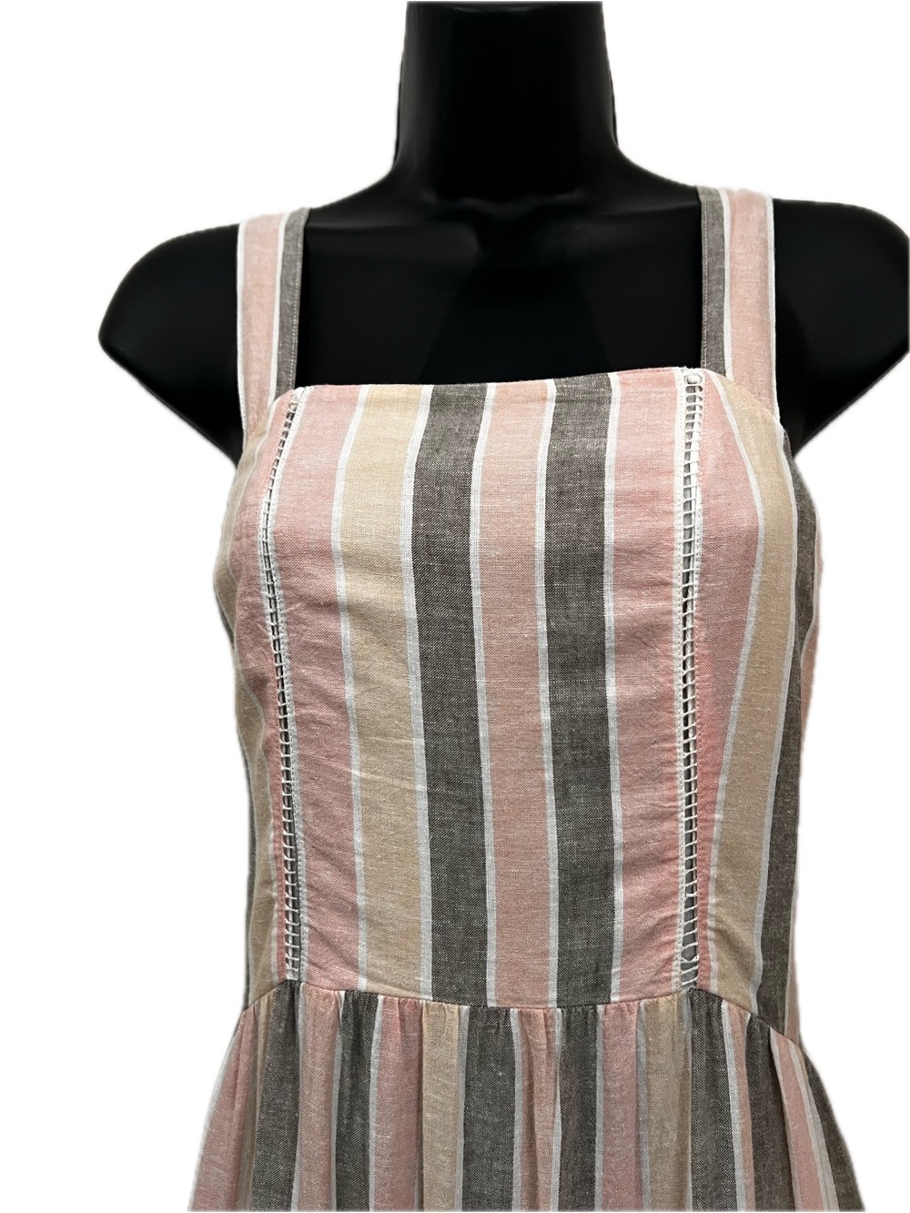 Caslon Pink Gray Stripe Linen Blend Tiered Maxi Dress Small - Picture 6 of 13